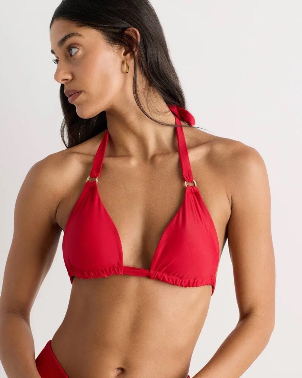 Quince Italian Full Coverage Ring Triangle Bikini Top in Cherry Red Size Medium